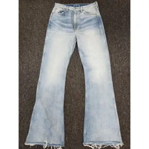 Etica Sasha Modern Flare Jeans Light Wash Distressed Y2K Frayed Hem Size 27