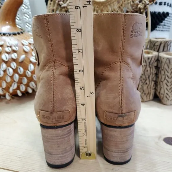 EUC Sorel Addington Womens 9.5/40.5 Lace-Up Moto Boots Elk Tan Leather