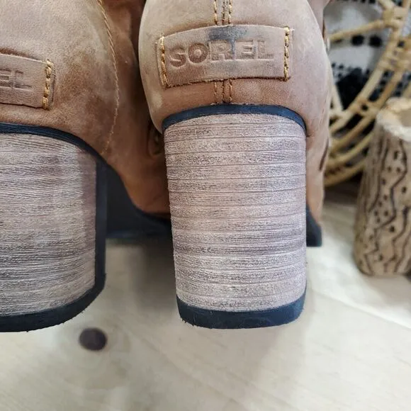 EUC Sorel Addington Womens 9.5/40.5 Lace-Up Moto Boots Elk Tan Leather