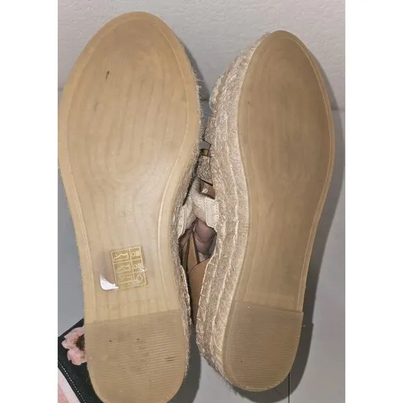 EUC TORY BURCH Fisherman Platform Espadrille Sandals Ivory Tan Leather Wedge 6.5