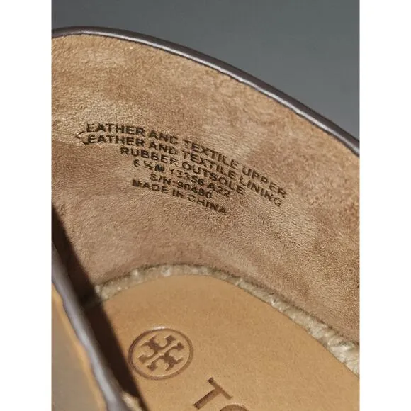 EUC TORY BURCH Fisherman Platform Espadrille Sandals Ivory Tan Leather Wedge 6.5
