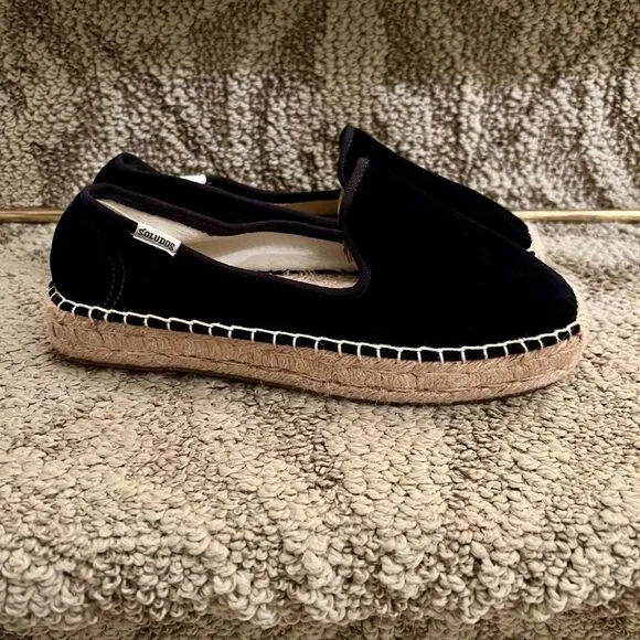 EUC Women's Soludos Black Velvet Smoking Slipper Espadrille Flats Loafers 6.5