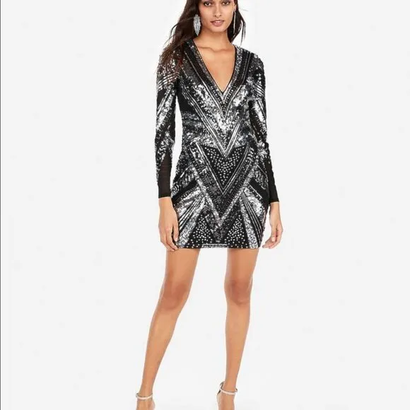 Express Black and Silver Sequin Dress