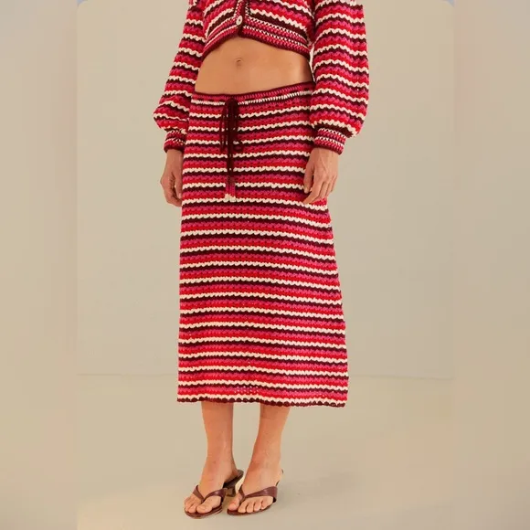 Farm Rio Colorful Stripes Crochet Skirt
