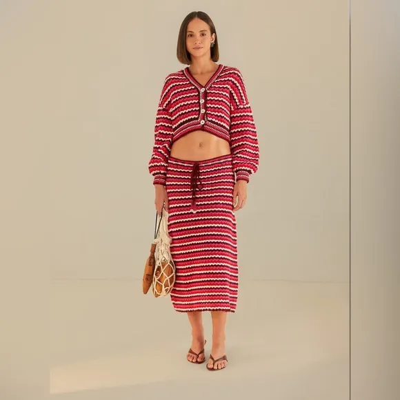 Farm Rio Colorful Stripes Crochet Skirt