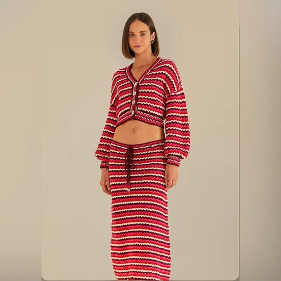 Farm Rio Colorful Stripes Crochet Skirt
