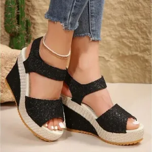 Faux leather wedge platform sandals sz 8