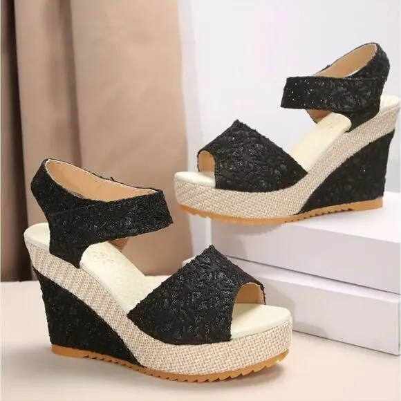 Faux leather wedge platform sandals sz 8