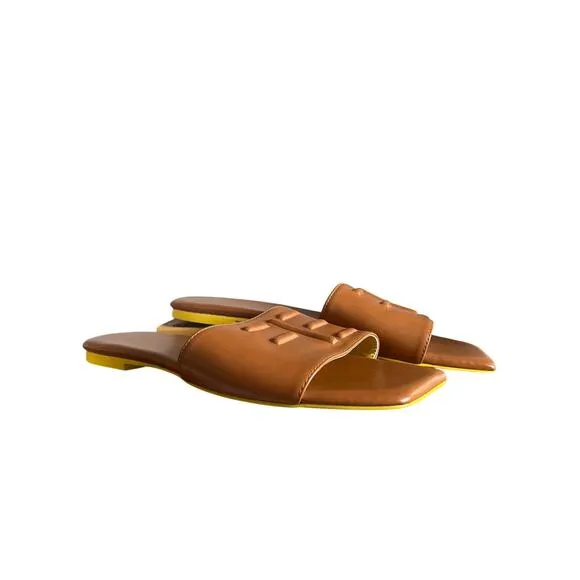 FE. Brown Leather Kyle Slide Sandals Size 10