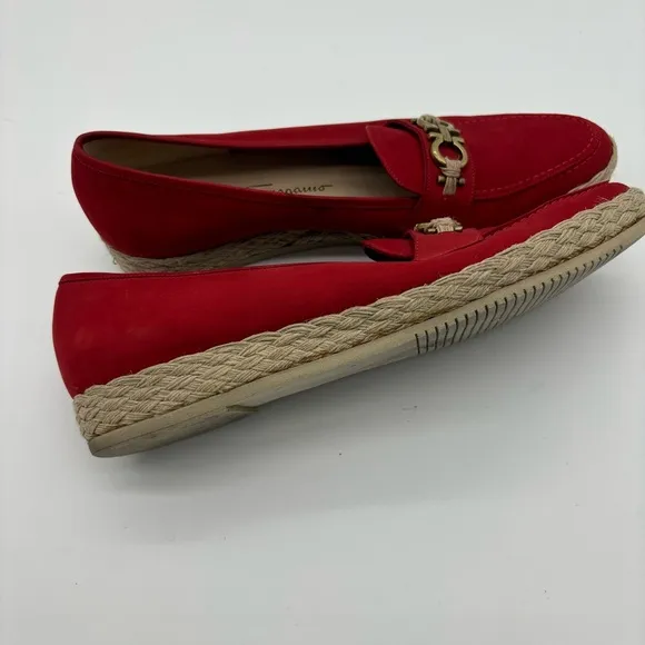 Ferragamo Red Espadrille Loafers
