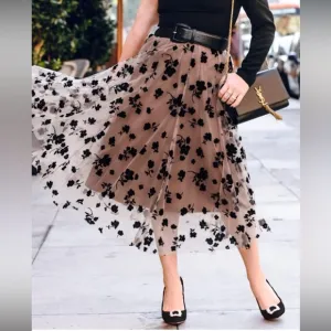 Floral Print Mesh A-Line Midi Skirt (XL-2 XL)