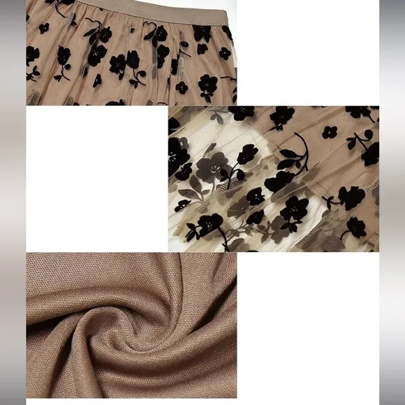 Floral Print Mesh A-Line Midi Skirt (XL-2 XL)