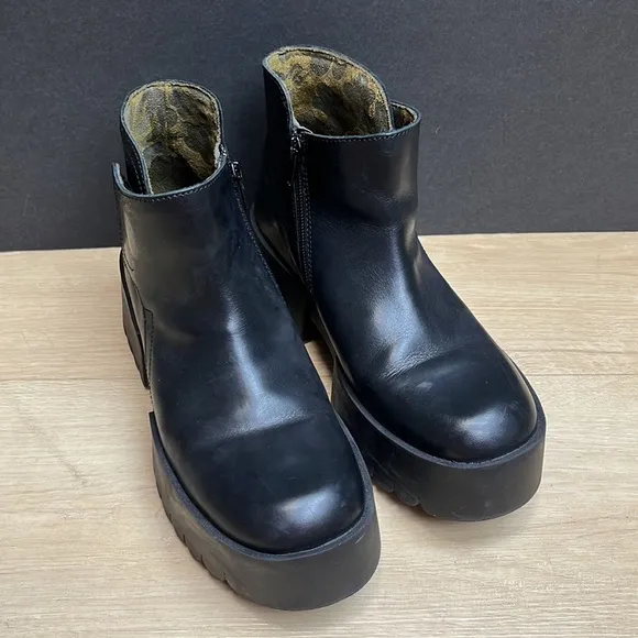 Fly London Leather Endo Platform Boots, Size 7