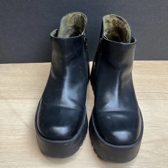 Fly London Leather Endo Platform Boots, Size 7