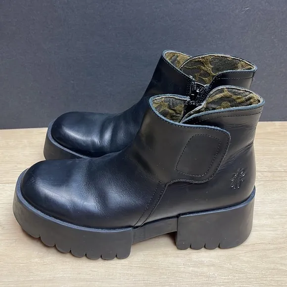 Fly London Leather Endo Platform Boots, Size 7