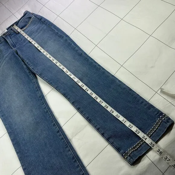 Frame Jeans Womens 27 Blue Studded Le High Straight Anstee Crop Medium Wash