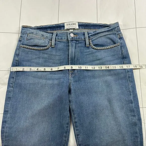 Frame Jeans Womens 27 Blue Studded Le High Straight Anstee Crop Medium Wash