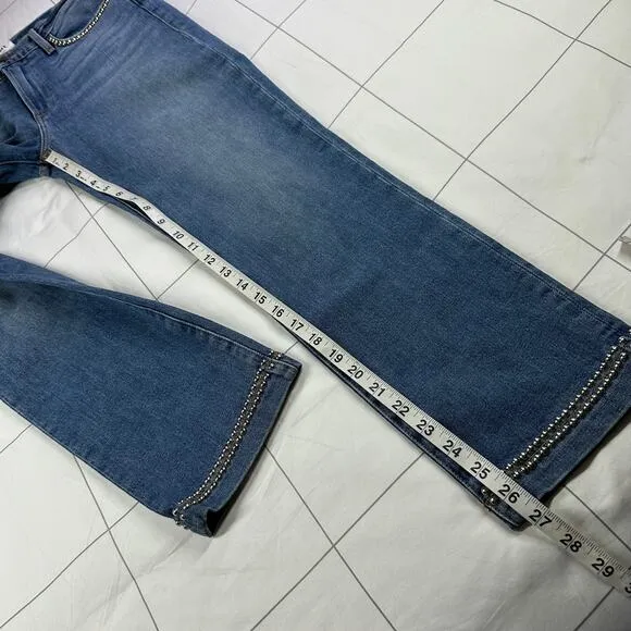 Frame Jeans Womens 27 Blue Studded Le High Straight Anstee Crop Medium Wash
