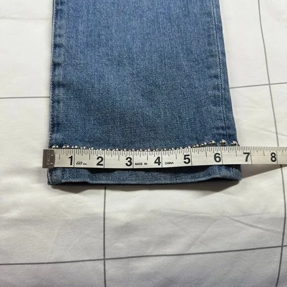 Frame Jeans Womens 27 Blue Studded Le High Straight Anstee Crop Medium Wash