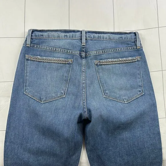 Frame Jeans Womens 27 Blue Studded Le High Straight Anstee Crop Medium Wash