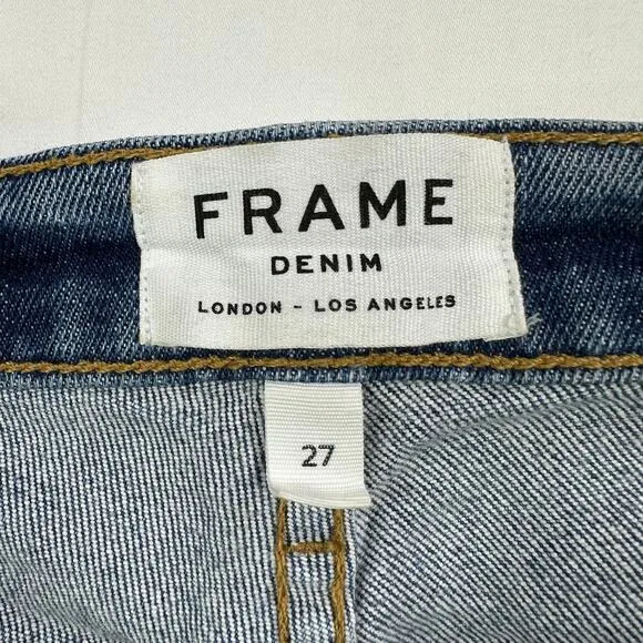 Frame Jeans Womens 27 Blue Studded Le High Straight Anstee Crop Medium Wash