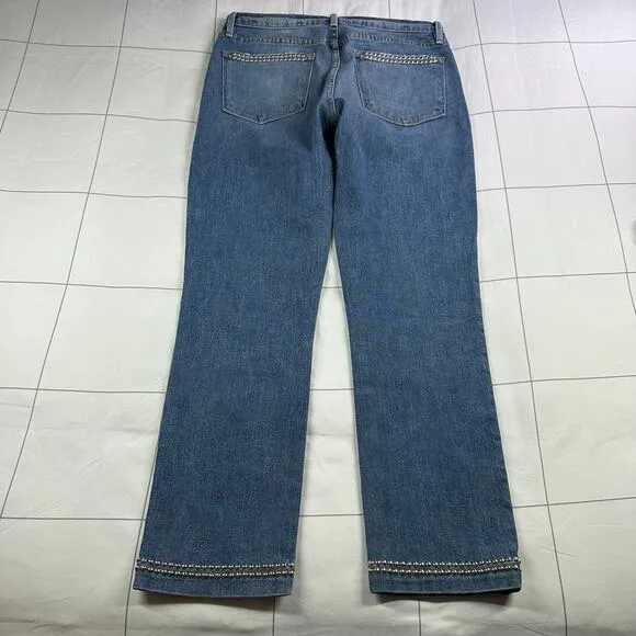 Frame Jeans Womens 27 Blue Studded Le High Straight Anstee Crop Medium Wash