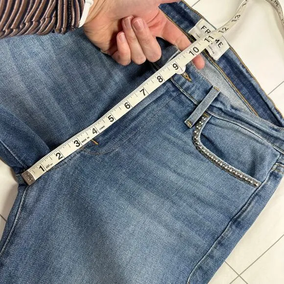 Frame Jeans Womens 27 Blue Studded Le High Straight Anstee Crop Medium Wash