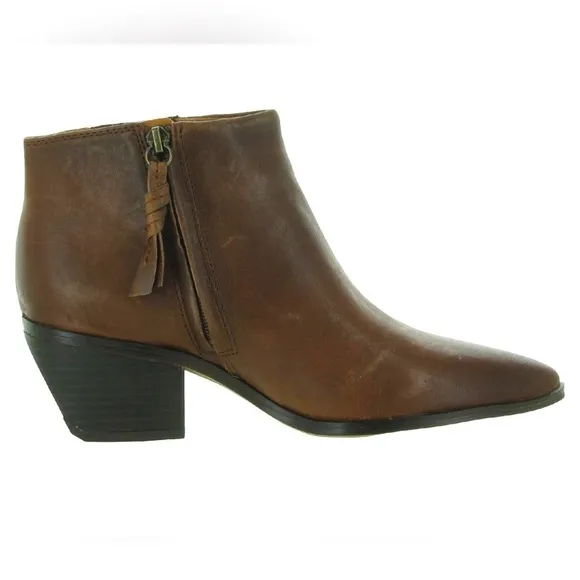 Franco Sarto Women's Spur Brown Leather Pointed Toe Ankle Boot Size 9 New