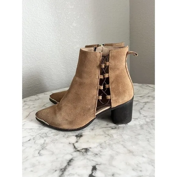 Free People Beacon Heel Boots 38 Western Cross Cross Lace Suede US 8