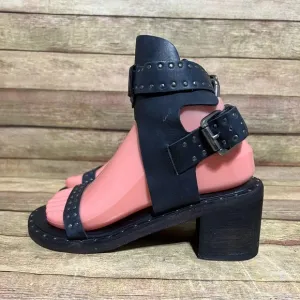 Free People Black Leather Happiness heeled Sandals
