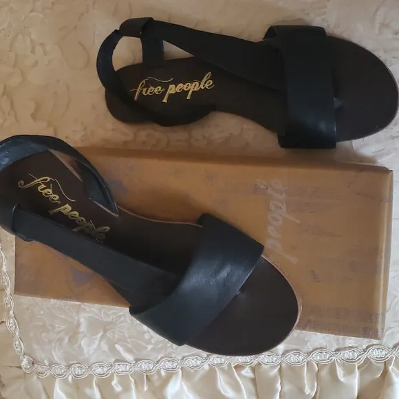 Free People Black Leather Sandals