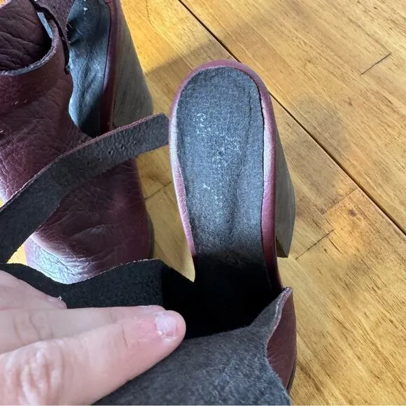 Free People Breton Cordova Burgundy Leather Slingback Ankle Boots Size 36