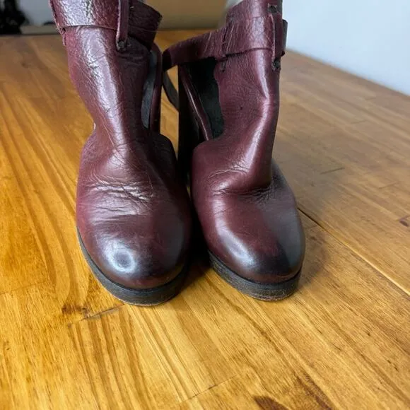 Free People Breton Cordova Burgundy Leather Slingback Ankle Boots Size 36