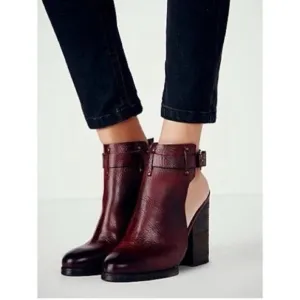 Free People Breton Cordova Burgundy Leather Slingback Ankle Boots Size 36