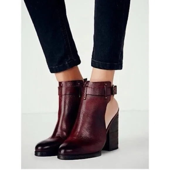 Free People Breton Cordova Burgundy Leather Slingback Ankle Boots Size 36