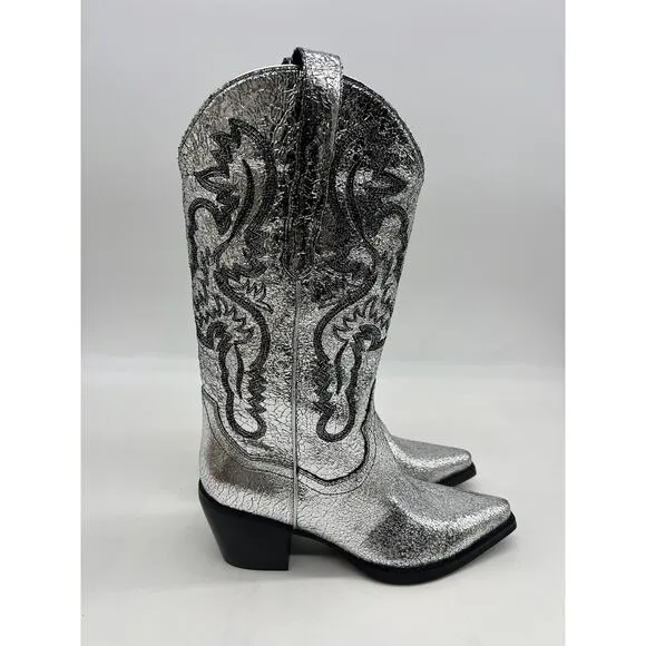Free People Dagget Western Boots Size 8 Silver Metallic Cowboy