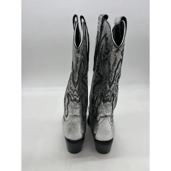 Free People Dagget Western Boots Size 8 Silver Metallic Cowboy