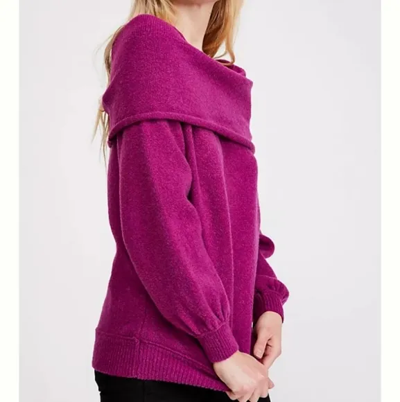 Free People Echo Beach Pullover Sweater Fold Neckline Purple Medium