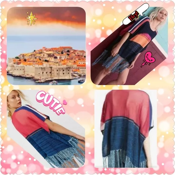 Free People Fringe &quot;Sunset&quot; Poncho Sweater Tunic