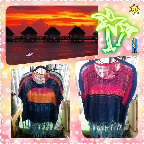 Free People Fringe &quot;Sunset&quot; Poncho Sweater Tunic