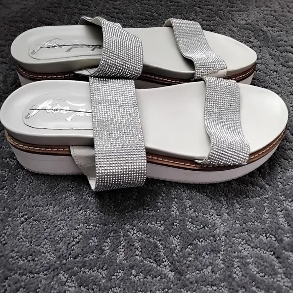 Free People Harper Embellished Silver Glitter Platform Sandals - 39 US 8/8.5
