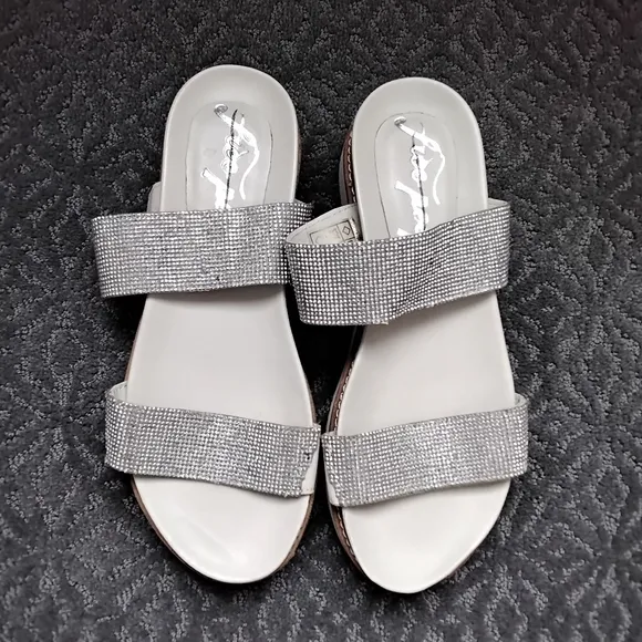 Free People Harper Embellished Silver Glitter Platform Sandals - 39 US 8/8.5