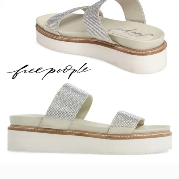 Free People Harper Embellished Silver Glitter Platform Sandals - 39 US 8/8.5