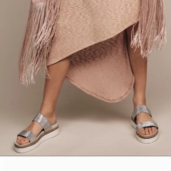Free People Harper Embellished Silver Glitter Platform Sandals - 39 US 8/8.5