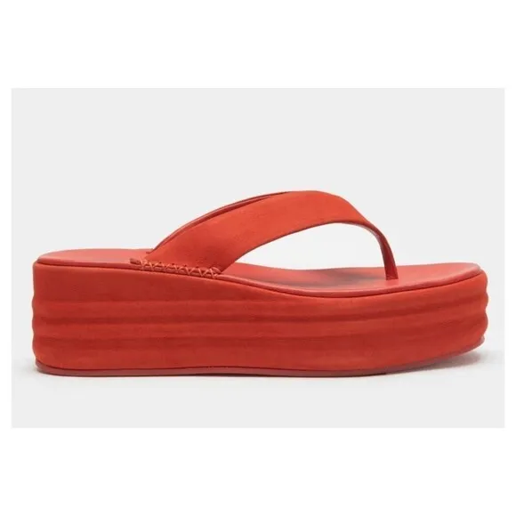 FREE PEOPLE Heaven Thong Platform Leather Slip-on Sandals in Flame Size 36 NIB