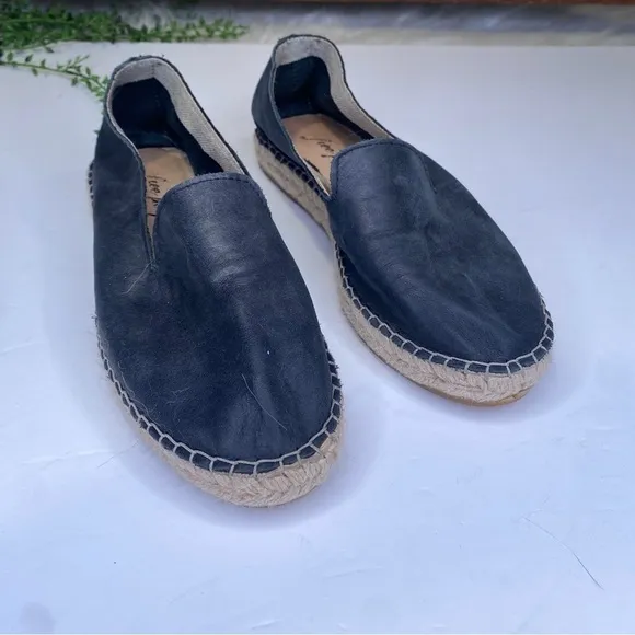 Free People Laurel Canyon Black Suede Espadrille Flats Loafers Size 37 Spain