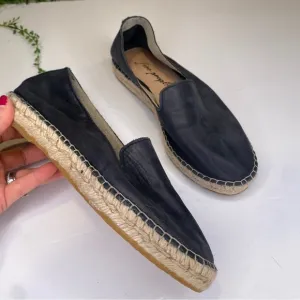 Free People Laurel Canyon Black Suede Espadrille Flats Loafers Size 37 Spain