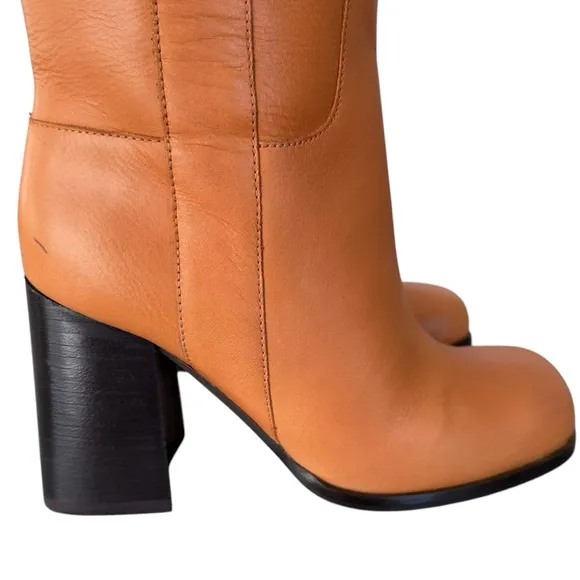 Free People Naomi Leather Square Toe Tall Heel Boots in Tuscan Tan Size 7 NWOT