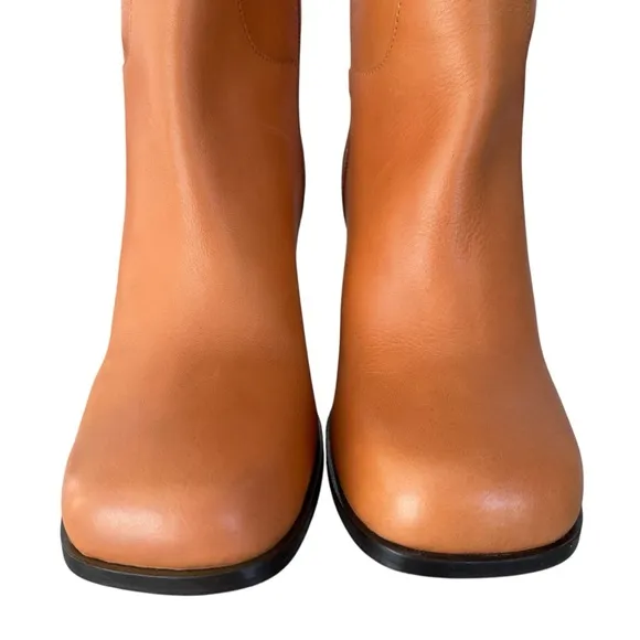 Free People Naomi Leather Square Toe Tall Heel Boots in Tuscan Tan Size 7 NWOT
