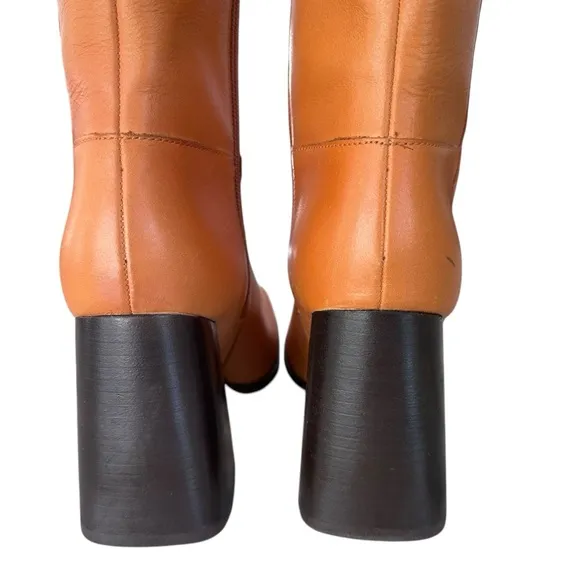 Free People Naomi Leather Square Toe Tall Heel Boots in Tuscan Tan Size 7 NWOT